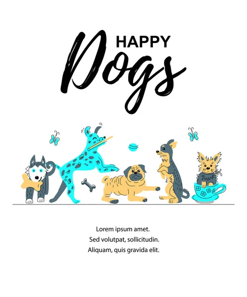 Απεικόνιση Διανύσματος Χειροποίητα Σκίτσα Στυλ Χαριτωμένα Σκυλάκια Θέση Για Κείμενο — Διανυσματικό Αρχείο