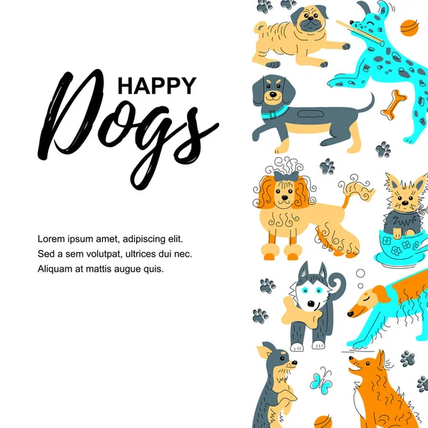 Απεικόνιση Διανύσματος Χειροποίητα Σκίτσα Στυλ Χαριτωμένα Σκυλάκια Θέση Για Κείμενο — Διανυσματικό Αρχείο