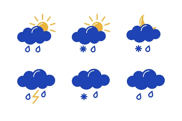 Regen Symbole Auf Weißem Hintergrund Flache Und Umrissene Vektor Illustration — Stockvektor