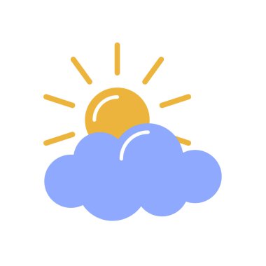 Beyaz arka planda izole bulut simgesi ile güneş. Düz ve anahat stil vektör illüstrasyon.