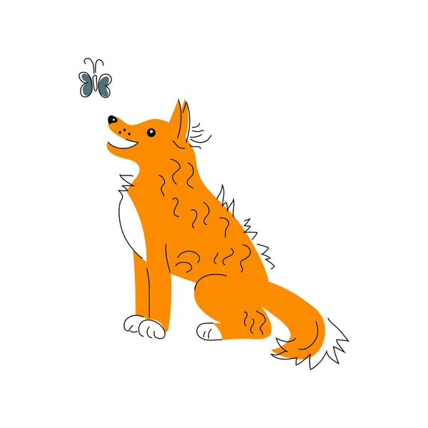 Векторная Иллюстрация Стиля Рисования Собаки Вручную Элемент Плоского Линейного Дизайна — стоковый вектор