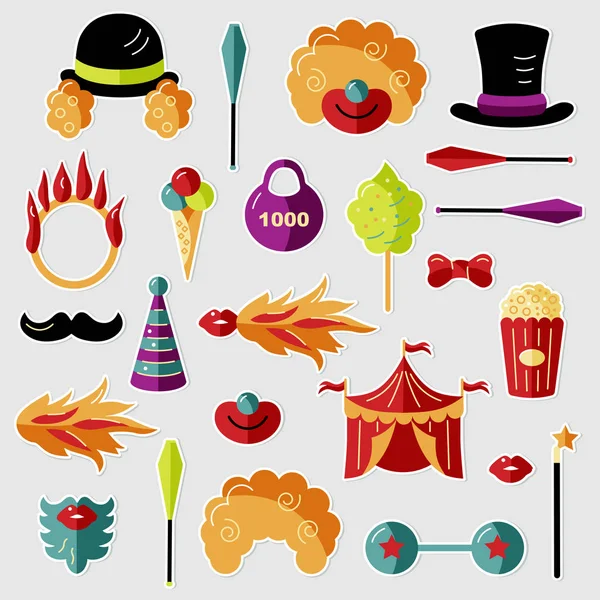 Cirkus Vector Illustration Set Med Cirkus Festliga Objekt Platt Stil — Stock vektor