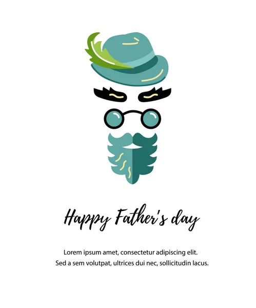 Babalar Günün Kutlu Olsun Şapkalı Gözlüklü Sakallı Bir Adam Yüzü — Stok Vektör