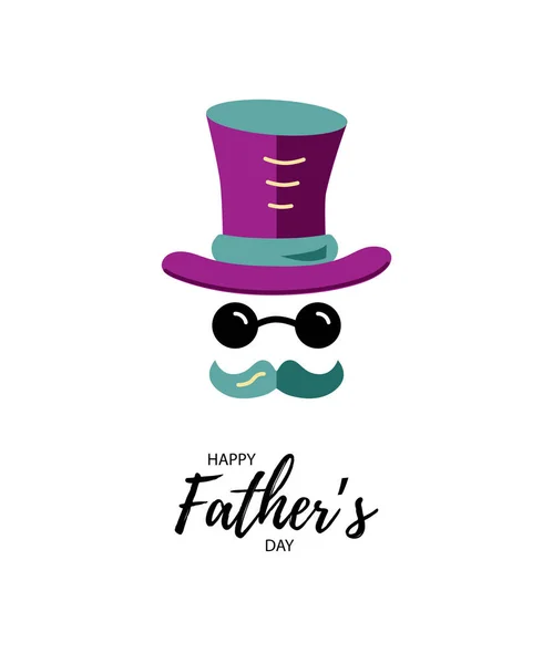 Babalar Günün Kutlu Olsun Şapkalı Gözlüklü Bıyıklı Erkek Yüzü Düz — Stok Vektör