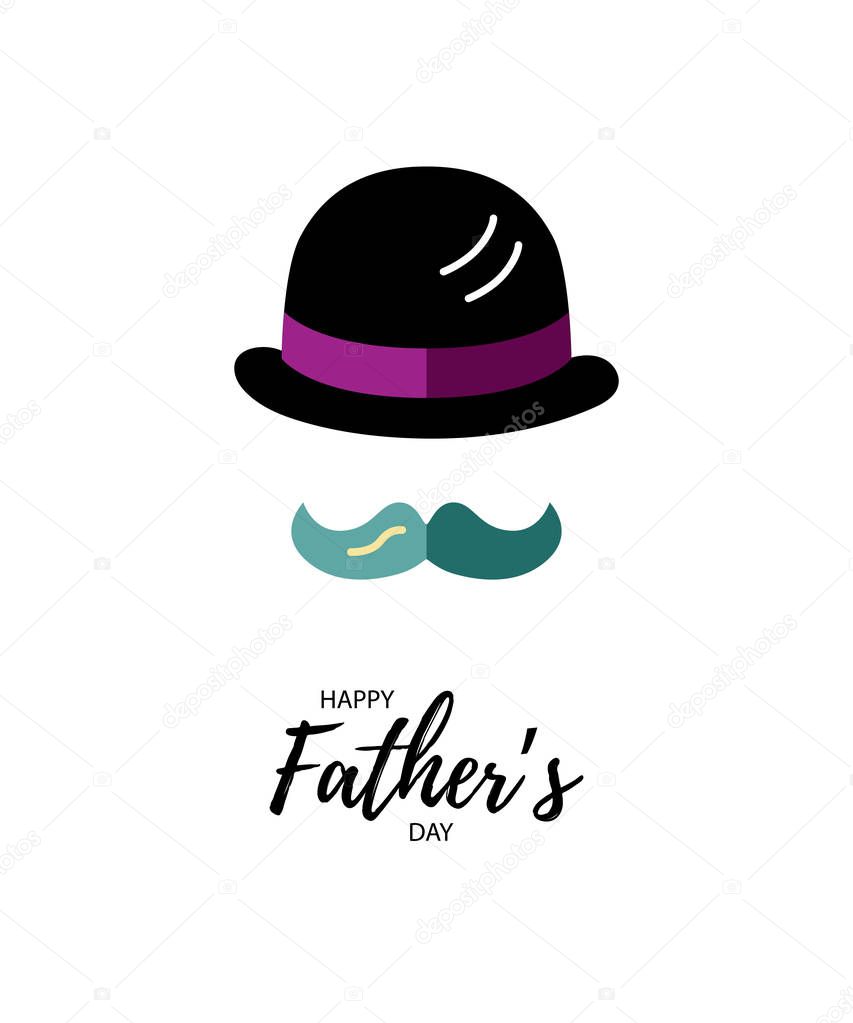 Happy Father's day! Man face with bowler hat and mustache. Flat style vector illustration.