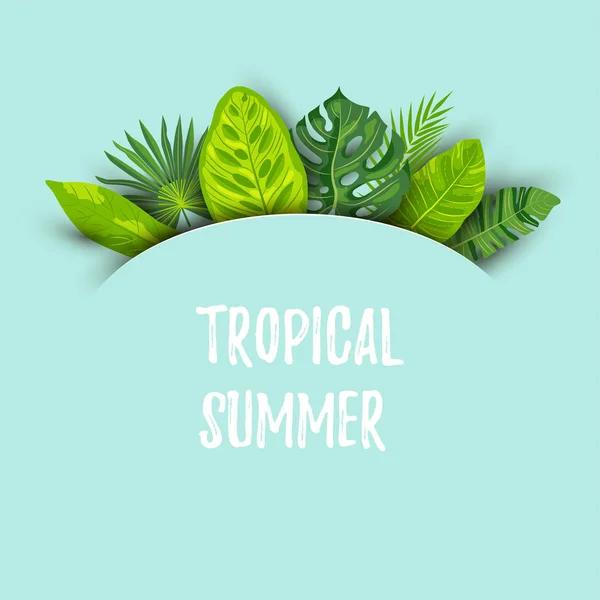 Fondo Tropical Verano Verde Con Hojas Exóticas Lugar Para Texto — Vector de stock