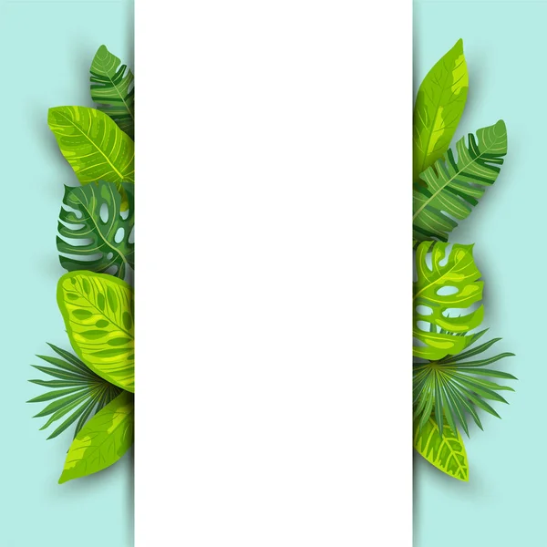 Zelené Letní Tropické Pozadí Exotickými Listy Papírové Fólie Místo Pro — Stockový vektor
