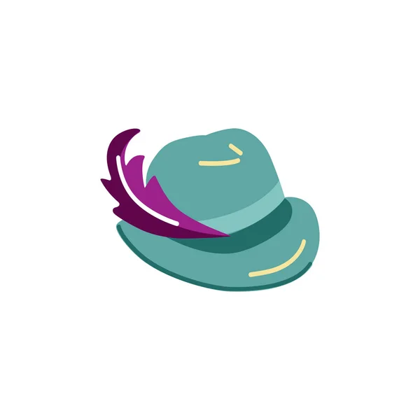 Chapeau Avec Plume Isolée Sur Fond Blanc Illustration Vectorielle Style — Image vectorielle