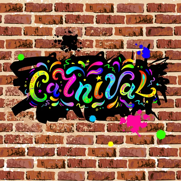 Karnevalstext Als Überschrift Logo Abzeichen Aufnäher Isoliert Auf Backsteinwand Hintergrund — Stockvektor