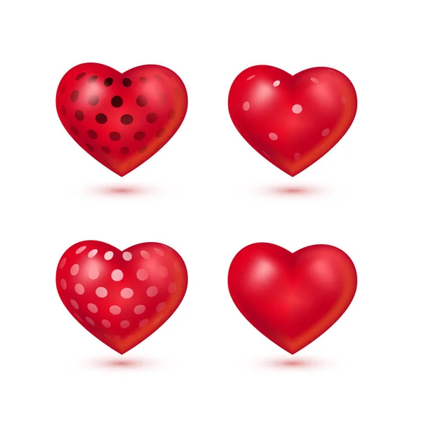 Corazones Rojos Con Conjunto Lunares Aislados Sobre Fondo Blanco Ilustración — Vector de stock