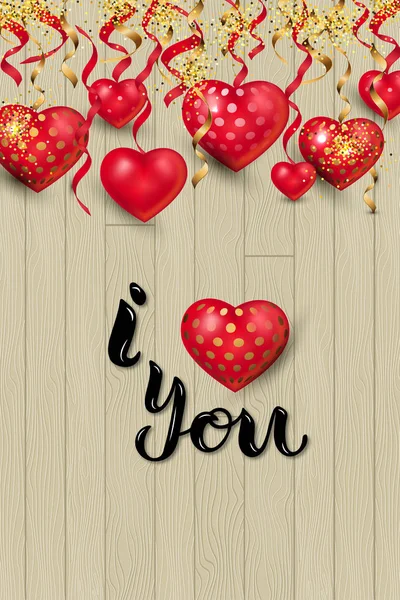 Love You Heart Wood Fone Confetti Ручная Надпись Love You — стоковый вектор
