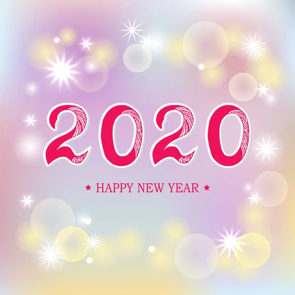 2020新年快乐文本 2020 年模糊背景上的庆祝文本 背景上隔离的矢量插图 明信片动机 — 图库矢量图片