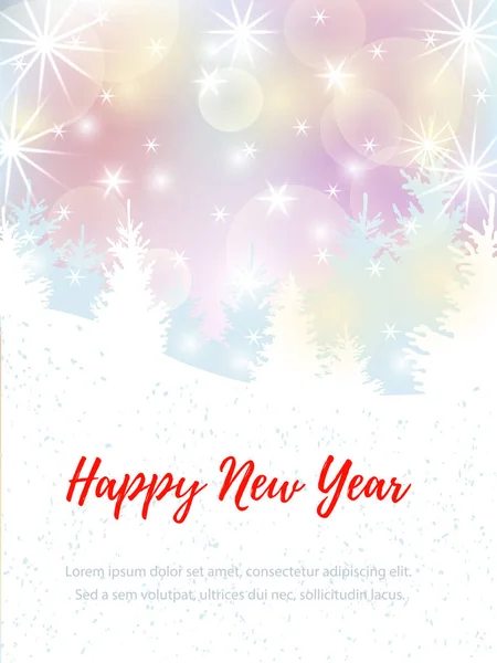Happy New Year Card Christmas Trees Winter Landscape Place Text — Stock Vector