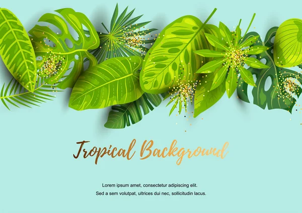 Grön Sommar Tropisk Bakgrund Med Exotiska Löv Plats För Text — Stock vektor