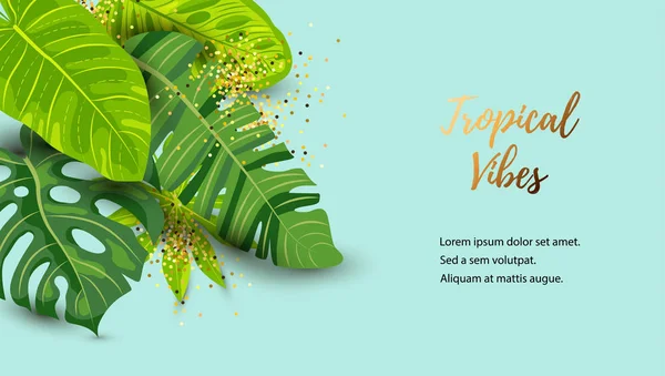 Зелений Літній Тропічний Фон Екзотичним Листям Місце Тексту Векторна Ілюстрація — стоковий вектор