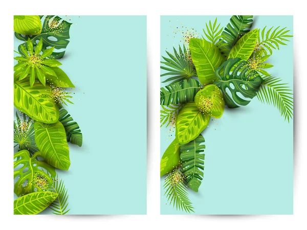 Fondo Tropical Verano Verde Con Hojas Exóticas Lugar Para Texto — Archivo Imágenes Vectoriales