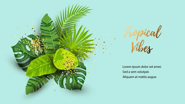 Зелений Літній Тропічний Фон Екзотичним Листям Місце Тексту Векторні Ілюстрації — стоковий вектор