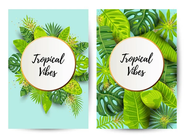 Trópusi Vibrafon Meghívás Készlet Val Egzotikus Zöld Vektoros Illusztráció Trópusi — Stock Vector