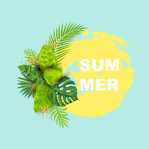 エキゾチックな葉と緑の夏の熱帯の背景 テキスト用に配置します ポスター ウェブ チラシ 招待状 はがき 販売の背景に要素をデザインします 旅行と夏のコンセプト — ストックベクタ
