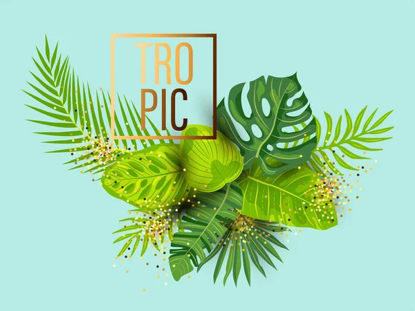 Grüne Sommer Tropischen Hintergrund Mit Exotischen Blättern Platz Für Text — Stockvektor