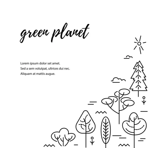 Vektorillustration Mit Bäumen Platz Für Text Ökologisches Konzept Vorlage Für — Stockvektor