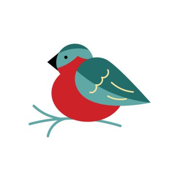 Bullfinch kuş simgesi. Vektör çizimi beyaz arka planda yalıtılmış. Düz ve çizgi tarzı tasarım.