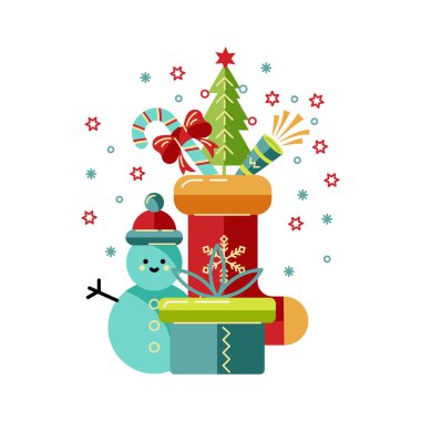 Mutlu Noeller ve yeni yıl kartı çiziminiz kutlu olsun. Tasarım ögesi beyaz arkaplanda izole edildi. Broşür, dekorasyon, kartpostal, afiş, poster için harika. Düz ve satır biçimi tasarımı.