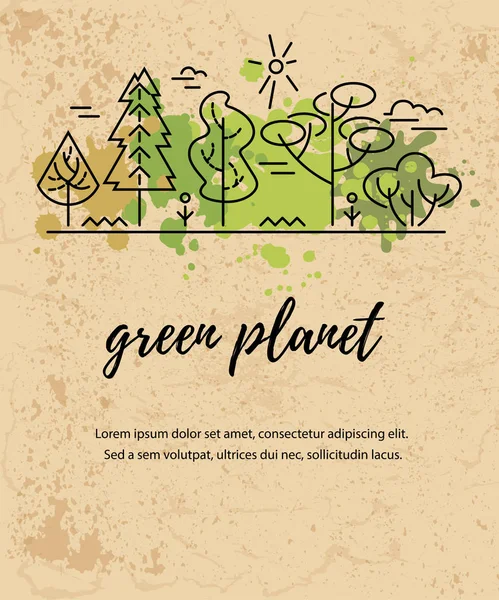 Vector Illustration Trees Place Text Ecological Concept Template Flyer Poster — Stock Vector