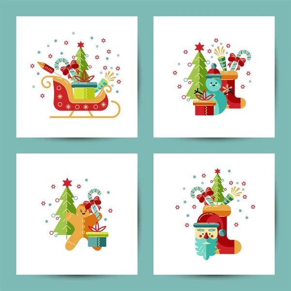 Feliz Navidad Feliz Año Nuevo Tarjetas Vector Ilustración Conjunto Elemento — Vector de stock