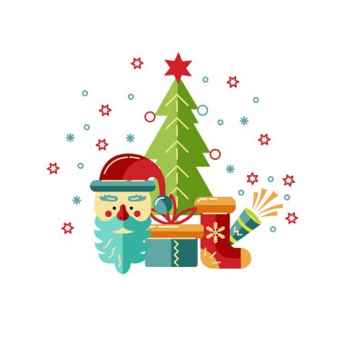 Mutlu Noeller ve yeni yıl kartı çiziminiz kutlu olsun. Tasarım ögesi beyaz arkaplanda izole edildi. Broşür, dekorasyon, kartpostal, afiş, poster için harika. Düz ve satır biçimi tasarımı.