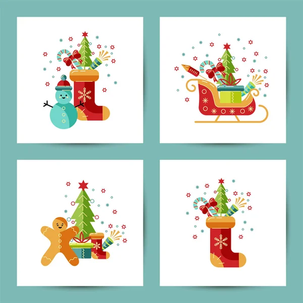 Feliz Natal Feliz Ano Novo Cartões Conjunto Ilustrações Vetoriais Elemento — Vetor de Stock
