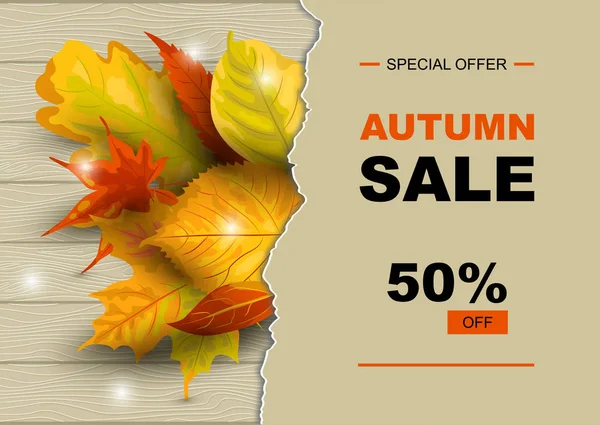 Autumn Sale Banner Falling Leaves Place Text Template Fall Festival — Stock Vector