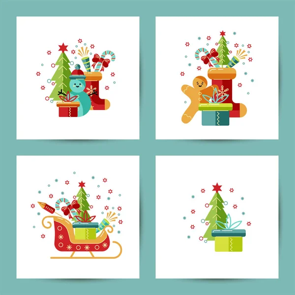 Feliz Navidad Feliz Año Nuevo Tarjetas Vector Ilustración Conjunto Elemento — Vector de stock
