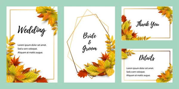 Boda Invita Conjunto Con Hojas Que Caen Otoño Ilustración Vector — Vector de stock