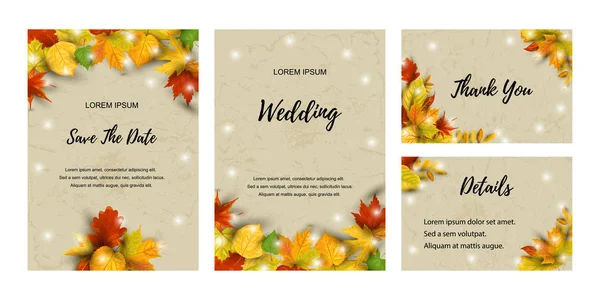 Hochzeit Lädt Mit Fallenden Blättern Gesetzt Herbst Hintergrund Vektor Illustration — Stockvektor