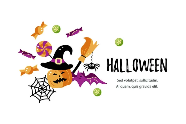 Halloween Karta Uroczyste Tematy Miejsce Tekst Ilustracja Wektorowa Stylu Płaskim — Wektor stockowy