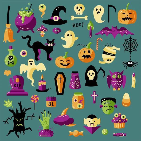 Halloween Temas Celebración Aislados Fondo Set Ilustración Vectorial Estilo Plano — Archivo Imágenes Vectoriales