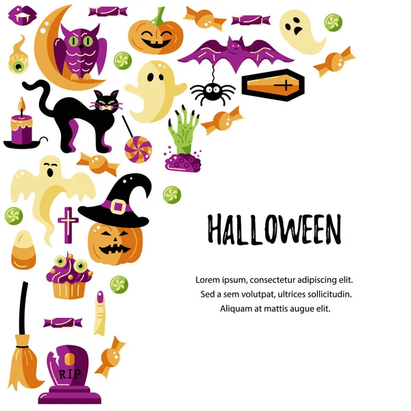 Tarjeta Halloween Con Temas Celebración Lugar Para Texto Ilustración Vector — Archivo Imágenes Vectoriales