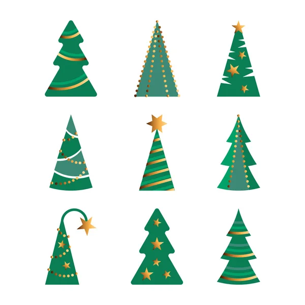 Weihnachtsbäume Vektor Illustration Auf Weißem Hintergrund Eingestellt Flaches Design — Stockvektor
