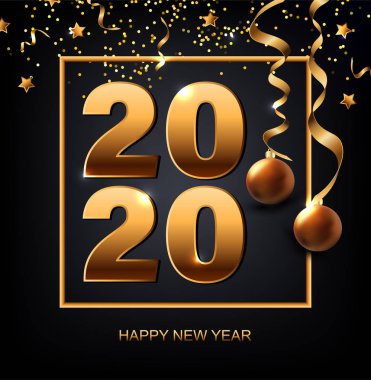 Siyah arka planda altın konfeti olan yeni yıl kartın kutlu olsun. Vektör illüstrasyonu Eps 10 dosyası.