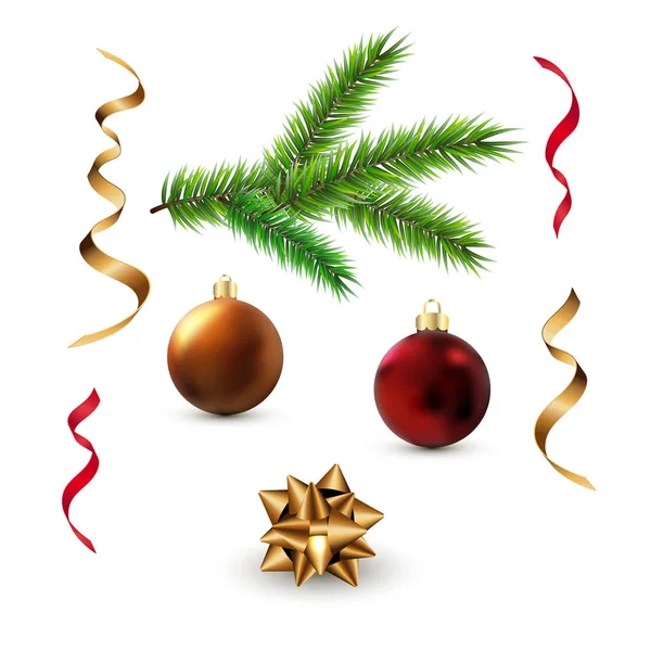 Neujahrskugeln Weihnachtsbaumzweige Festtagsdekoration Vektor Illustration Auf Weißem Hintergrund Gestaltungselement Für — Stockvektor