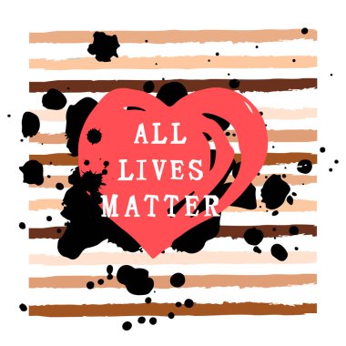 Tüm hayatlar elle çizilmiş bir kalple yazılır. Irkçılık yok. Baskı, poster ve tişört tasarımı için harika. Vektör illüstrasyonu beyaz arkaplanda izole edildi.