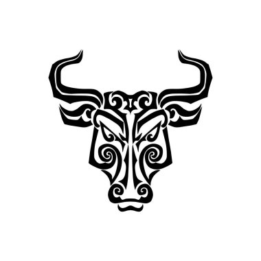 Bull, 2021 yılının sembolüdür. Boğa kafası stilize edilmiş Maori yüzü dövmesi. Vektör illüstrasyonu beyaz arkaplanda izole edildi.