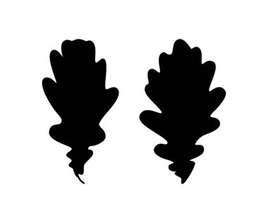 Meşe yaprakları siluet. Vektör çizimi. Beyaz arkaplanda izole edilmiş tasarım ögeleri.