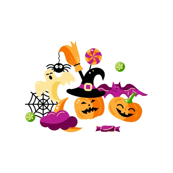 Feliz Tarjeta Halloween Ilustración Vector Estilo Plano Ideal Para Invitación — Archivo Imágenes Vectoriales