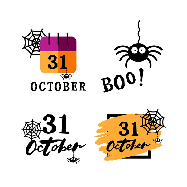 Octubre Con Juego Telaraña Araña Carteles Halloween Ilustración Vectorial Aislada — Archivo Imágenes Vectoriales