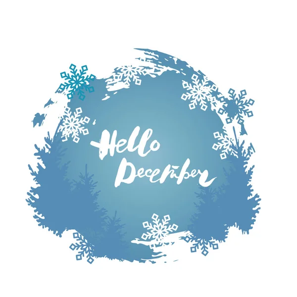 Hallo Dezember Banner Mit Schneeflocken Tannen Platz Für Text Ideal — Stockvektor