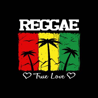 Reggae müzik tema illüstrasyon, t-shirt için renkli poster baskı, grafik tasarım öğesi