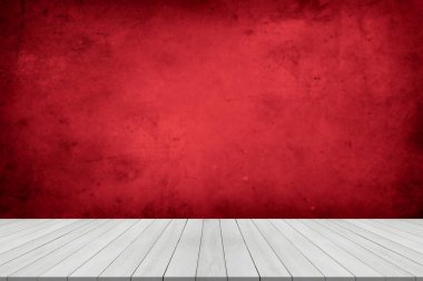 Ahşap masa ve kırmızı duvar arkaplanı, ahşap raf, gıda ve mutfak ürünleri için tezgah kurgu zemin zemin, masa üstü, masa yüzeyi afişi, maket, sunum arka planı, duvar kağıdı