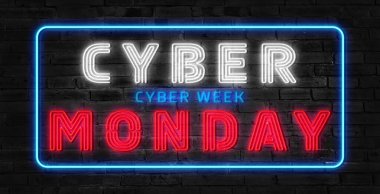 Text CYBER Pazartesi, şimdi koyu renk arkaplan üzerinde alışveriş